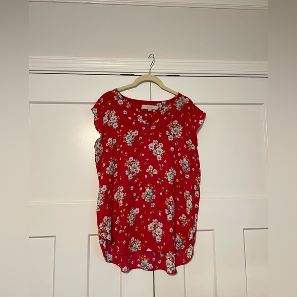 Loft EUC Red Floral Top Size M - Picture 1 of 3